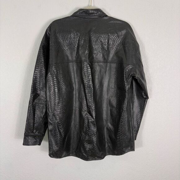Babaton Aritzia Black Snakeskin Faux Leather Button Up Shirt Jacket Women's Size - Picture 2 of 10